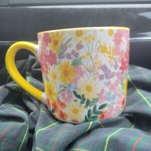 Amazing NEW Oversized Cottagecore Floral White Ceramic Mug with Yellow Handle